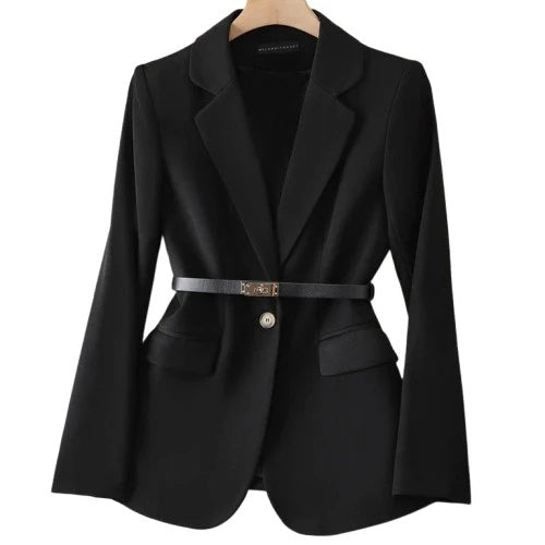 Bella Women’s Belted Blazer Jacket – Tailored Slim Fit with Suit Collar & Waist Cinch