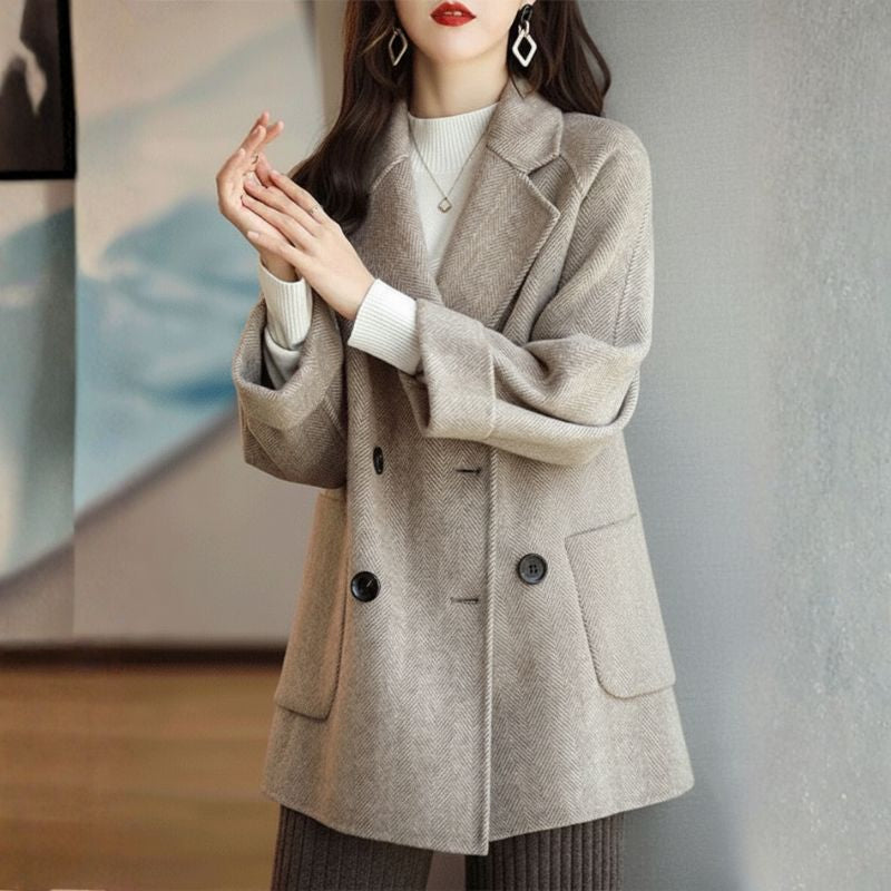 Florian Women’s Wool Coat – Herringbone Double-Breasted Winter Overcoat