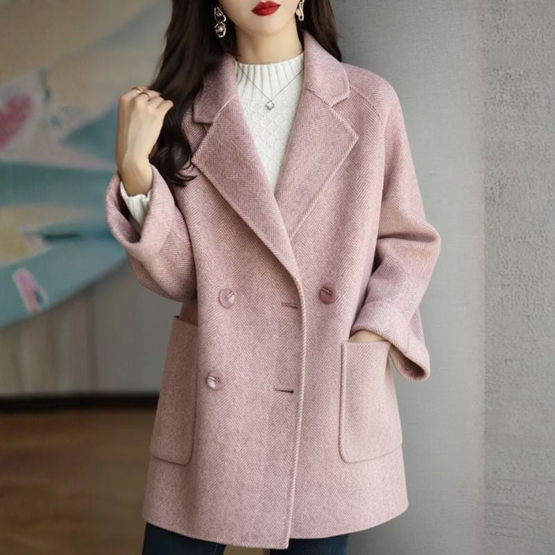 Florian Women’s Wool Coat – Herringbone Double-Breasted Winter Overcoat