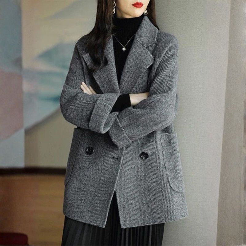 Florian Women’s Wool Coat – Herringbone Double-Breasted Winter Overcoat