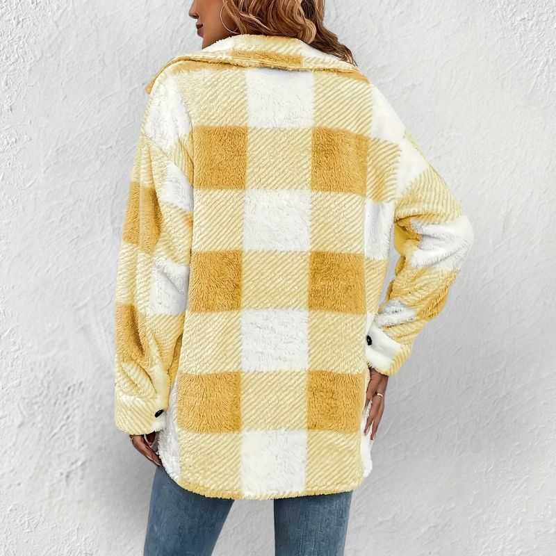 Delia Women’s Winter Jacket – Soft Knit Button-Front Plaid Jacket for Cold Weather