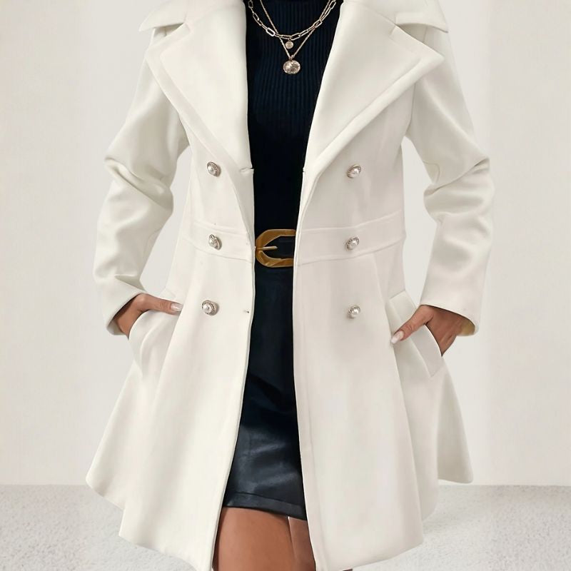 Aveline Women’s Wool Coat – Elegant Long Winter Coat with Flared Silhouette