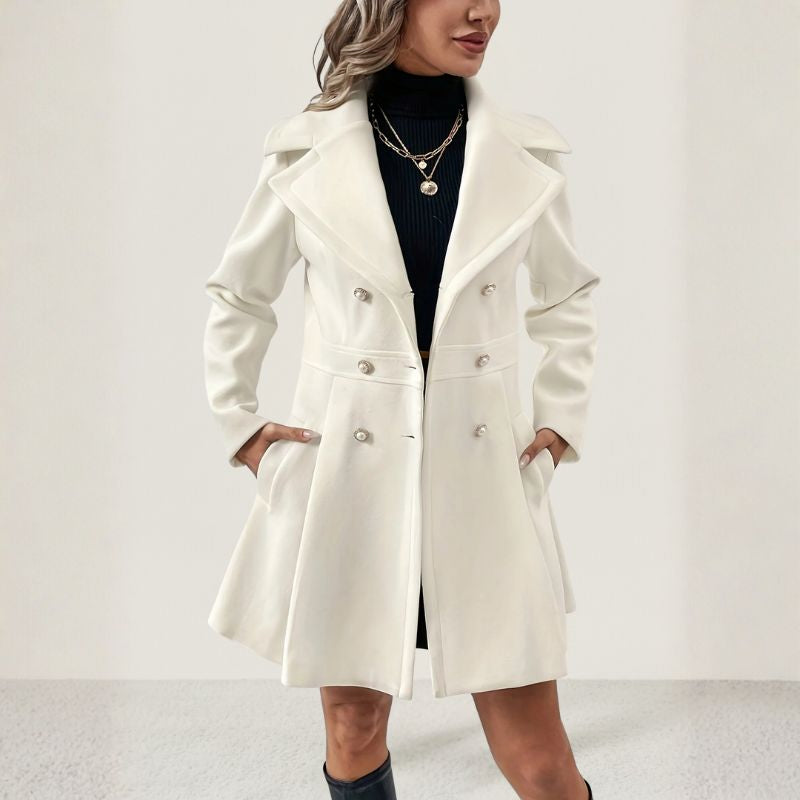 Aveline Women’s Wool Coat – Elegant Long Winter Coat with Flared Silhouette