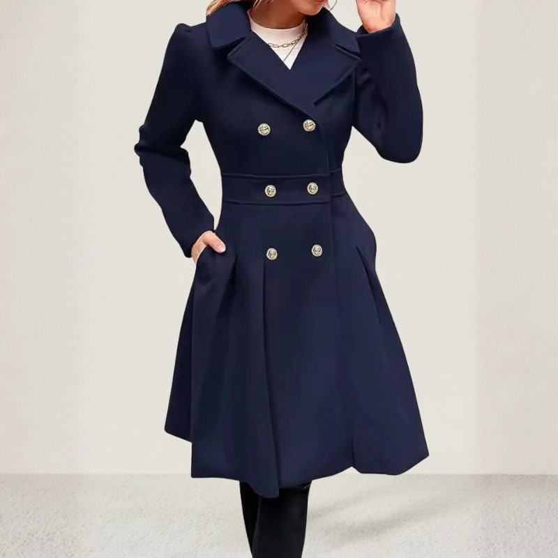 Aveline Women’s Wool Coat – Elegant Long Winter Coat with Flared Silhouette