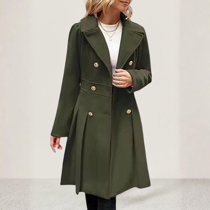 Aveline Women’s Wool Coat – Elegant Long Winter Coat with Flared Silhouette