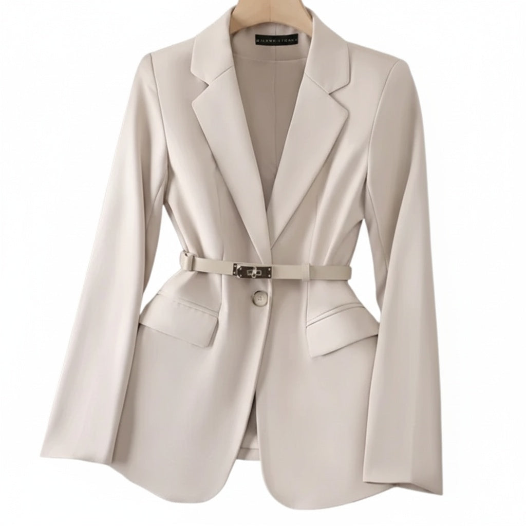 Bella Women’s Belted Blazer Jacket – Tailored Slim Fit with Suit Collar & Waist Cinch