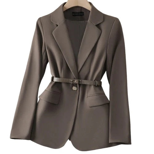 Bella Women’s Belted Blazer Jacket – Tailored Slim Fit with Suit Collar & Waist Cinch
