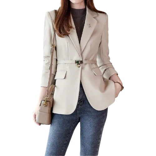 Bella Women’s Belted Blazer Jacket – Tailored Slim Fit with Suit Collar & Waist Cinch