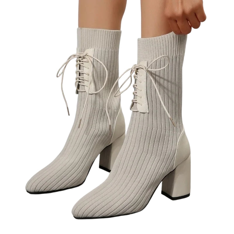 Chelsy Stretch Knit Ankle Boots – Pointed Toe & Block Heel Women’s Boots