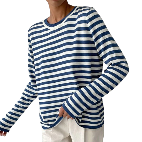Alina Women’s Striped Cotton Shirt – Classic Breton Long Sleeve Top