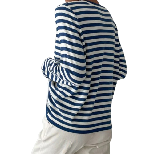 Alina Women’s Striped Cotton Shirt – Classic Breton Long Sleeve Top