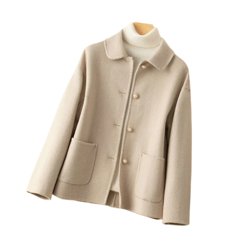 Cherry Women’s Button-Up Coat – Soft Wool Jacket with Spread Collar