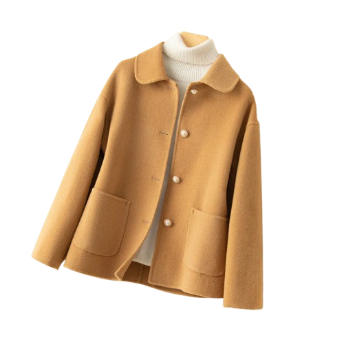 Cherry Women’s Button-Up Coat – Soft Wool Jacket with Spread Collar