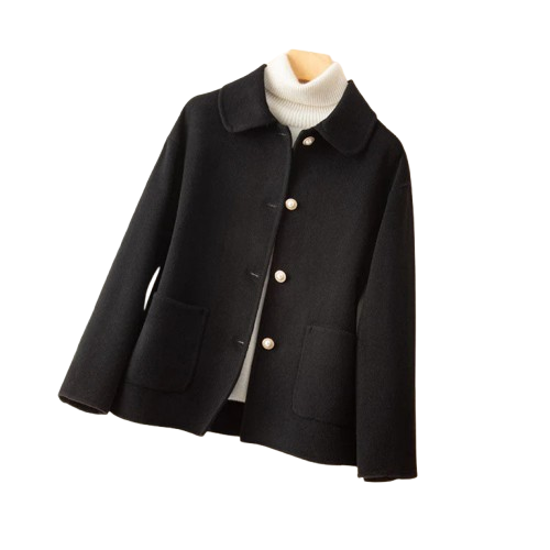 Cherry Women’s Button-Up Coat – Soft Wool Jacket with Spread Collar