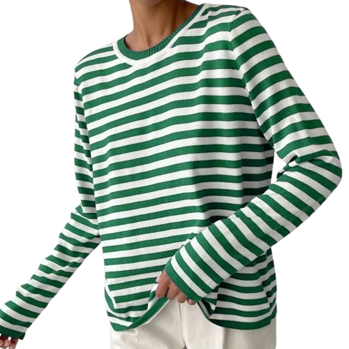 Alina Women’s Striped Cotton Shirt – Classic Breton Long Sleeve Top