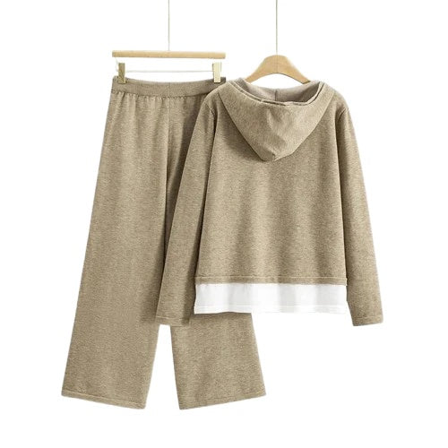 Clara Women’s Lounge Set – Soft Knitted Viscose Hoodie & Wide-Leg Pants