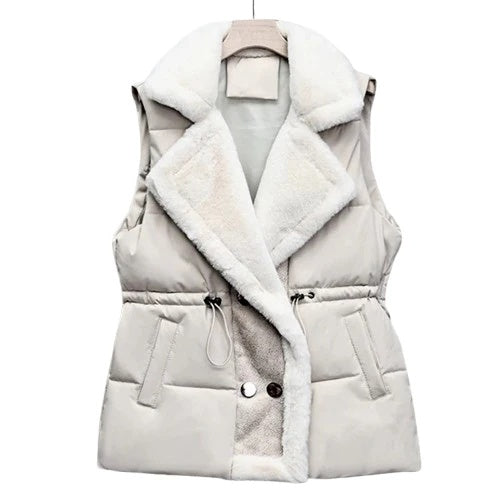 Evelina Women’s Fleece Puffer Vest – Sherpa-Collar Quilted Gilet for Cold Weather