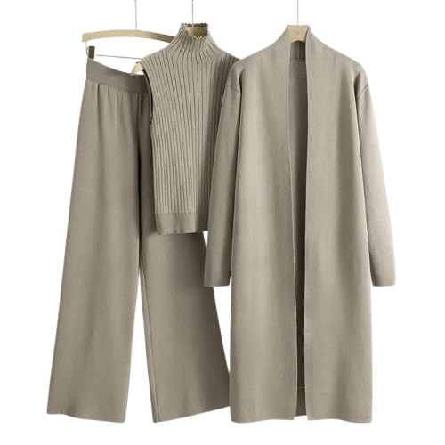 Aria Women’s Lounge Wear Set – Open-Stitch Long Cardigan & Wide-Leg Pants