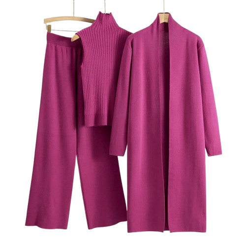 Aria Women’s Lounge Wear Set – Open-Stitch Long Cardigan & Wide-Leg Pants