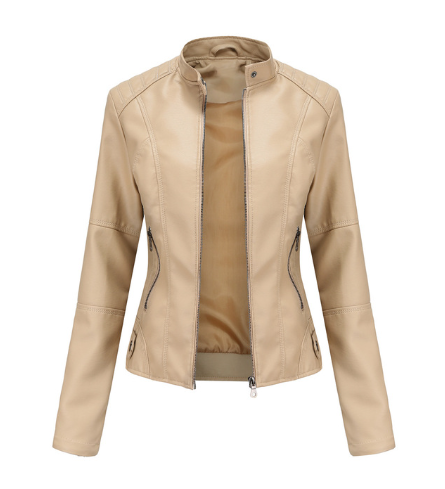 Elara Women’s PU Leather Jacket – Mandarin Collar & Tailored Chic Fit