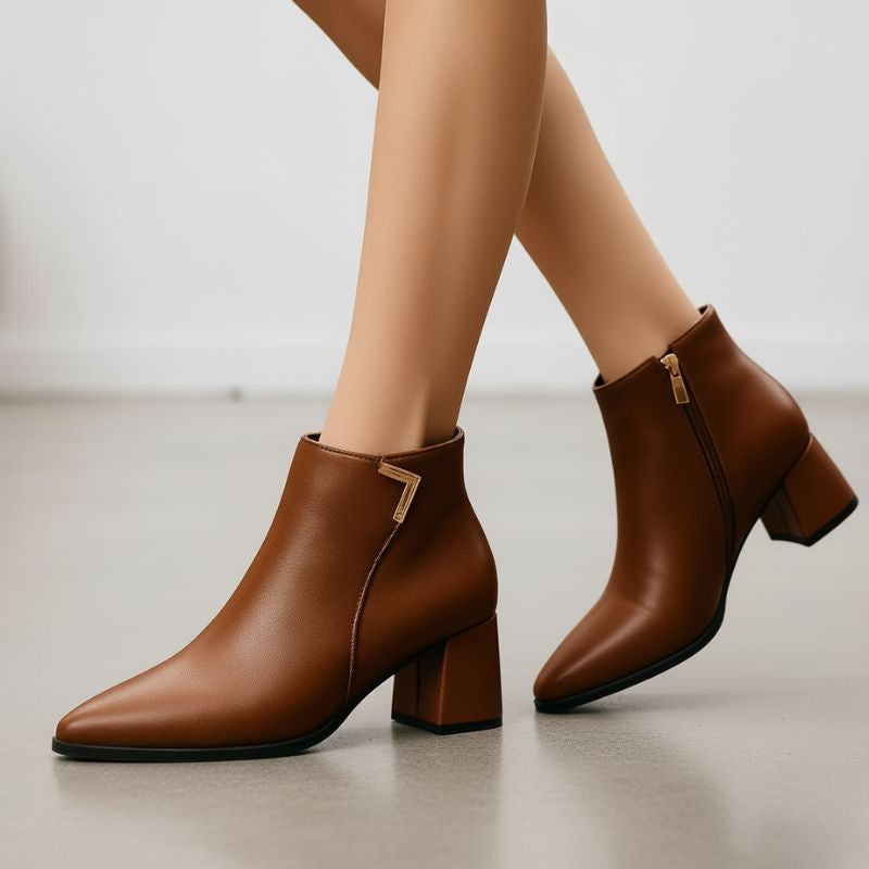 Amina Women’s Ankle Boots – Boots with Gold Accent and Cushioned Insole