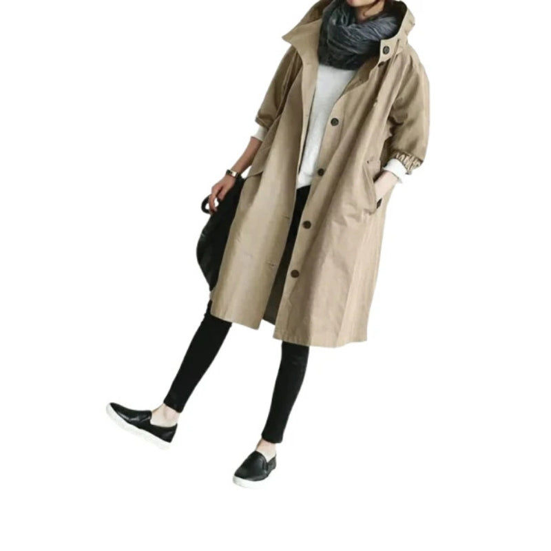 Anna Women’s Hooded Trench Coat – Lightweight Tailored Layer for Everyday Wear