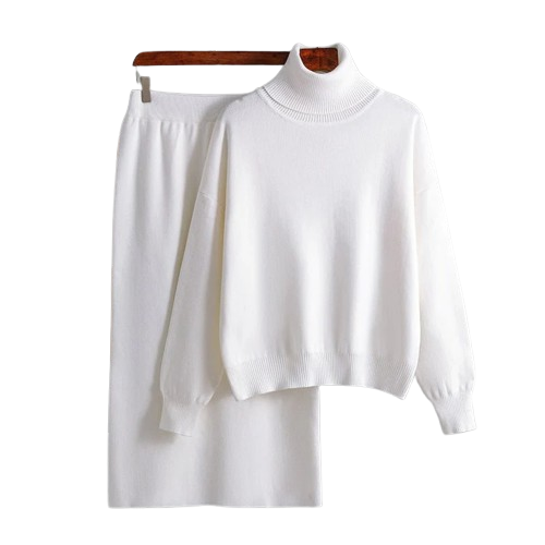 Aurora Women’s Knit Set – Soft Cotton Turtleneck with Relaxed Skirt