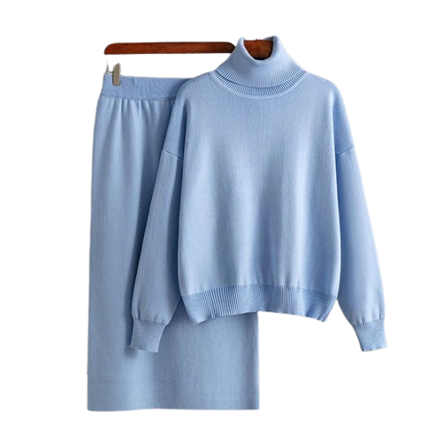 Aurora Women’s Knit Set – Soft Cotton Turtleneck with Relaxed Skirt