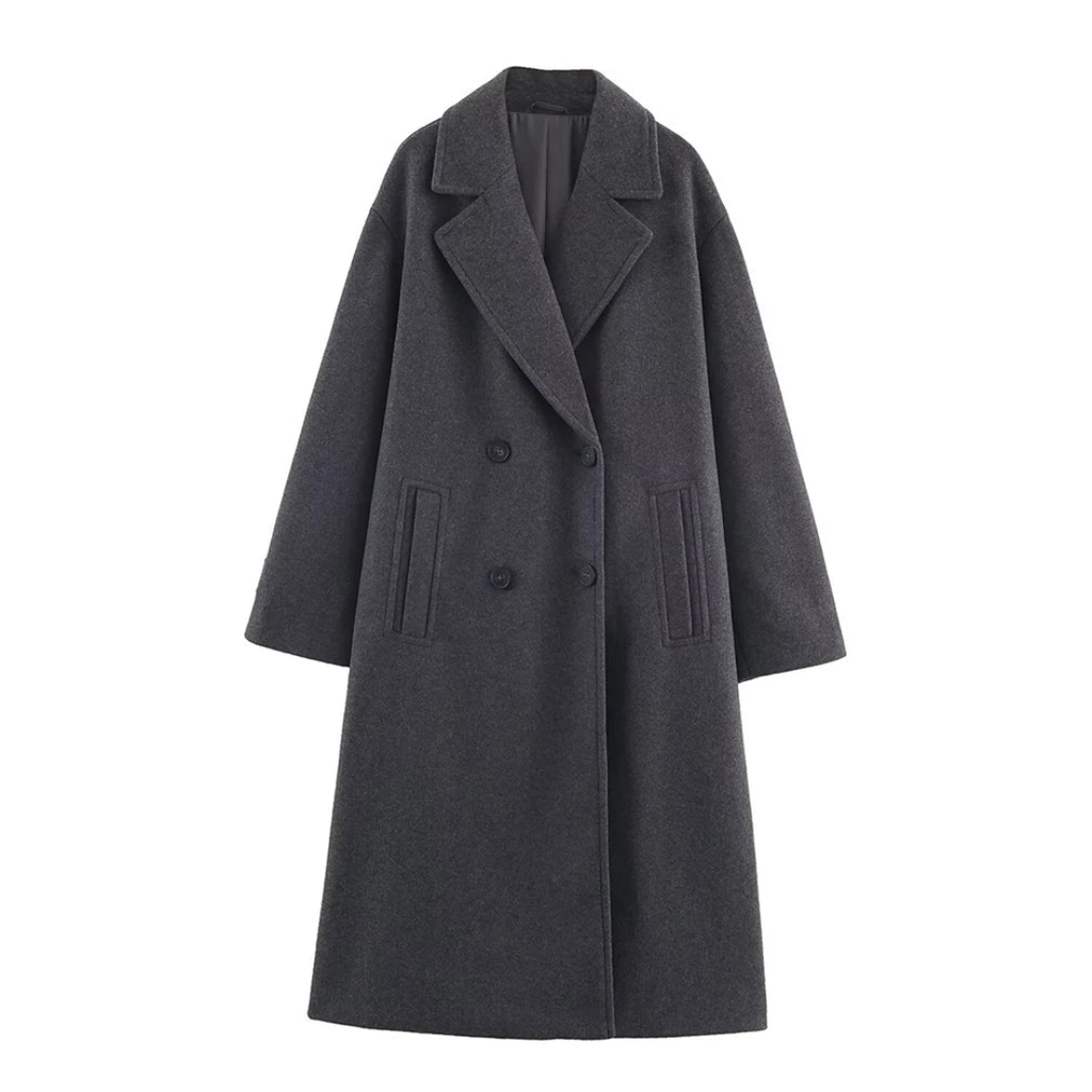 Amara Women’s Wool Coat – Elegant Double-Breasted Long Winter Overcoat
