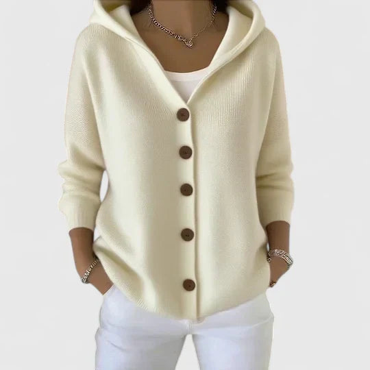 Chiara Women’s Hooded Cotton Cardigan – Relaxed Fit Button-Down Sweater