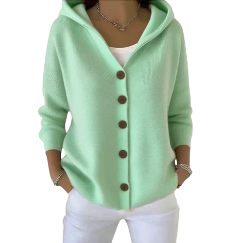 Chiara Women’s Hooded Cotton Cardigan – Relaxed Fit Button-Down Sweater
