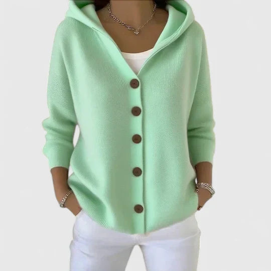Chiara Women’s Hooded Cotton Cardigan – Relaxed Fit Button-Down Sweater