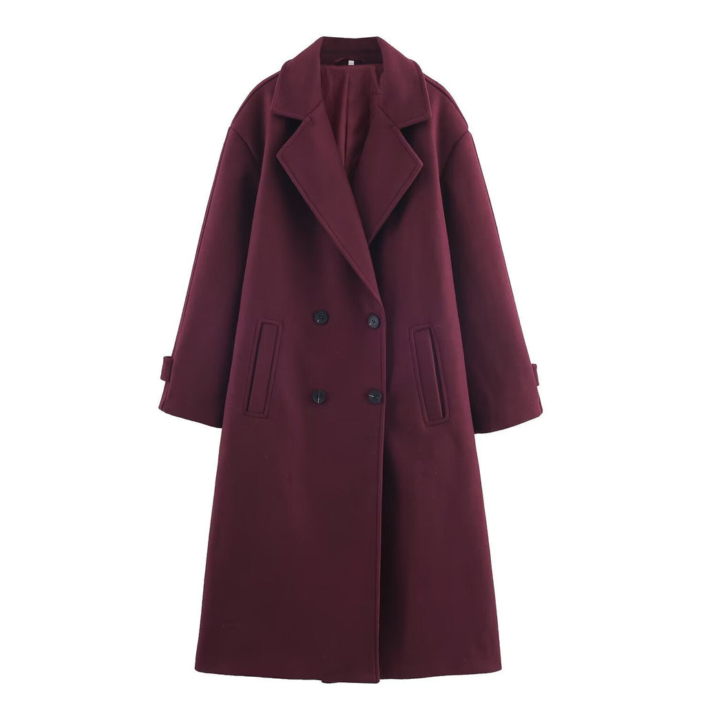 Amara Women’s Wool Coat – Elegant Double-Breasted Long Winter Overcoat