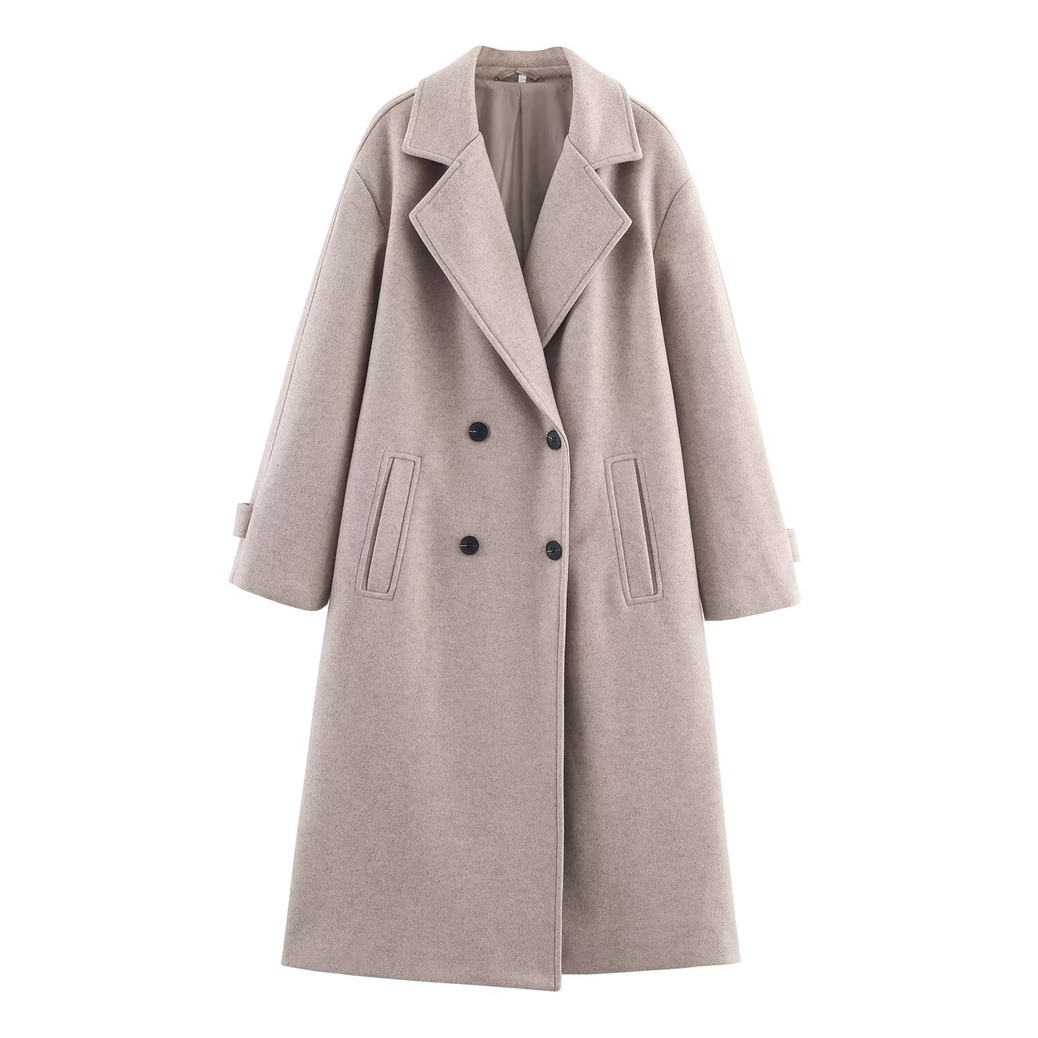 Amara Women’s Wool Coat – Elegant Double-Breasted Long Winter Overcoat