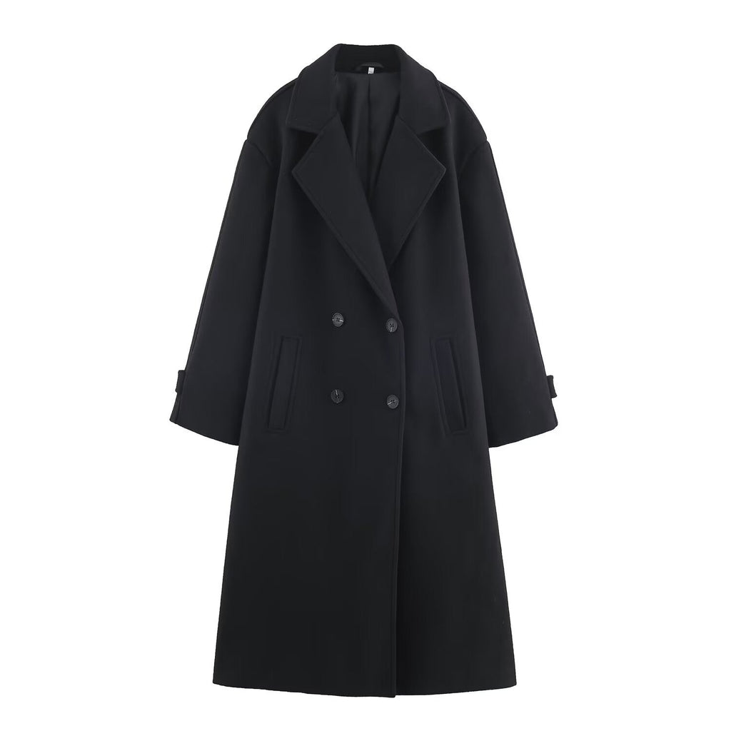 Amara Women’s Wool Coat – Elegant Double-Breasted Long Winter Overcoat