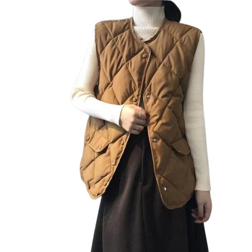 Emilia Women’s Quilted Vest – Soft-Matte Cotton Shell with Diamond Stitch Design